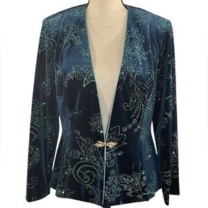 Vintage R&M Richards Deep Green Velvet Glitter Formal Jacket Size 12P